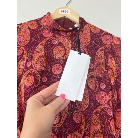 NWT Saloni High Neck Isa Silk Georgette Tiered Ruffle Midi Dress Size: 0 - Picture 4 of 7